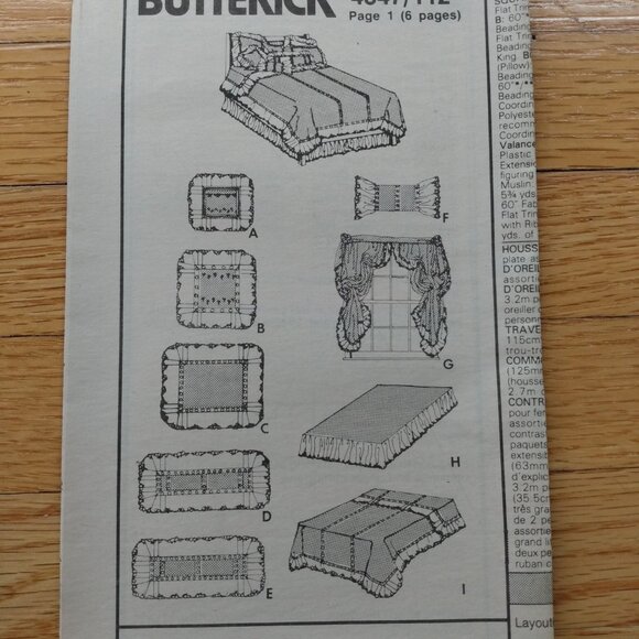 Vintage Bedroom Sewing Pattern Ruffle Duvet Cover, Curtain, Pillow Case Neckroll - Picture 9 of 10